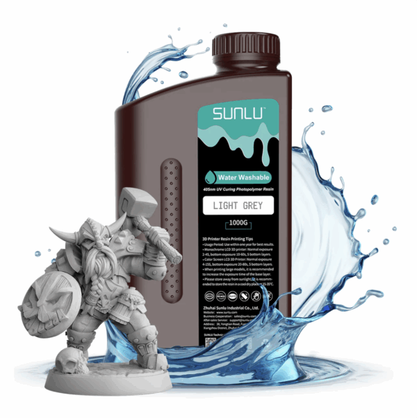 SUNLU Standard 3D Résine LCD Gris Clair 1000g Lavable à l'eau (Water-Wash)