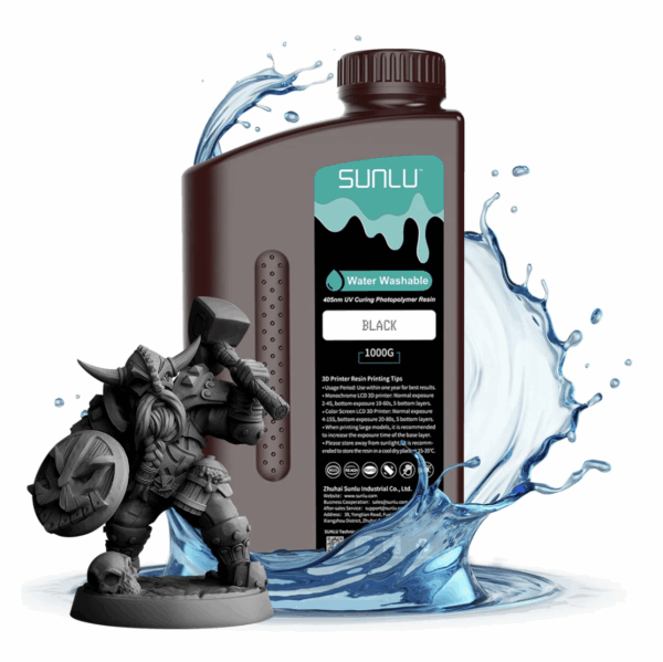 SUNLU Standard 3D Résine LCD Noir 1000g Lavable à l'eau (Water-Wash)