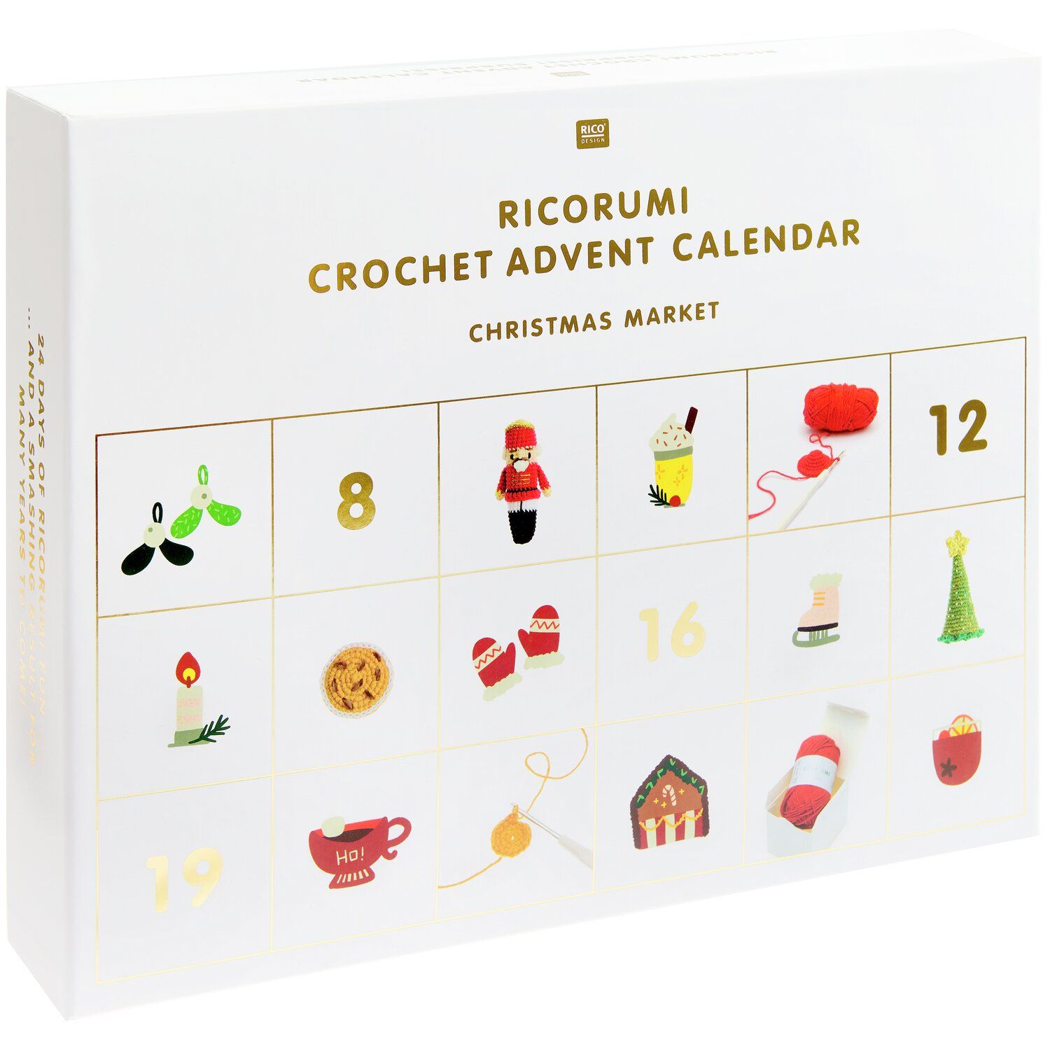 Calendrier de l’Avent Ricorumi 2025 avec 24 boîtes pour projets crochet de Noël