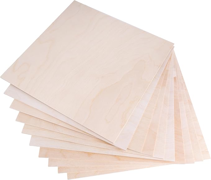 Contreplaqué 3mm Carré | 400 x 400 x 3mm (+/- 2mm) | Planche Bois Brut Bouleau | Panneau Feuille Découpe Laser | Bois pour Pyrogravure, Gravure, Cricut,