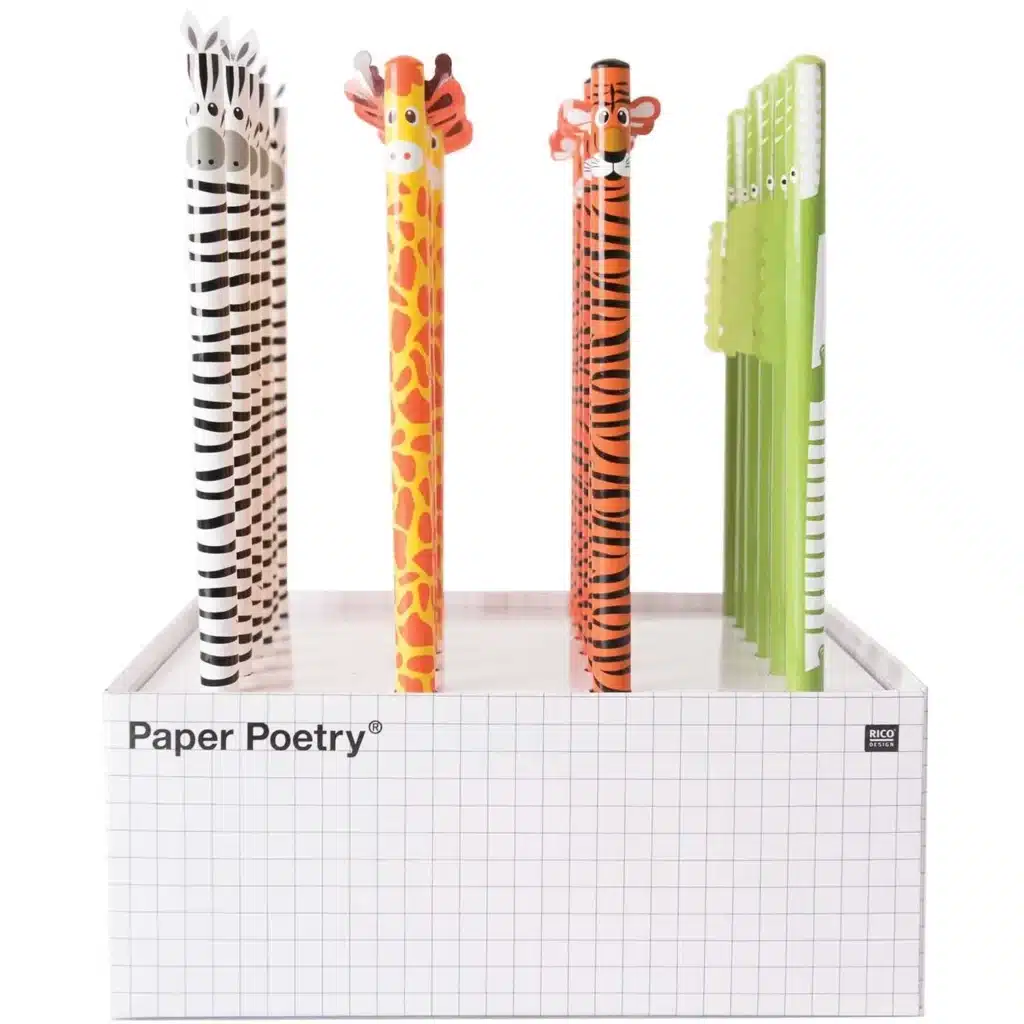 Crayon original enfant Safari motif animal bois – zèbre girafe tigre crocodile